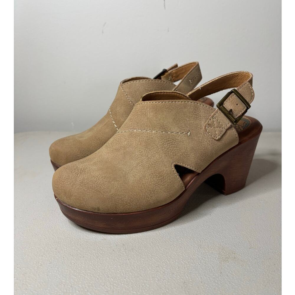 Tan Leather Mules with Wooden Heel - Picture 2 of 11